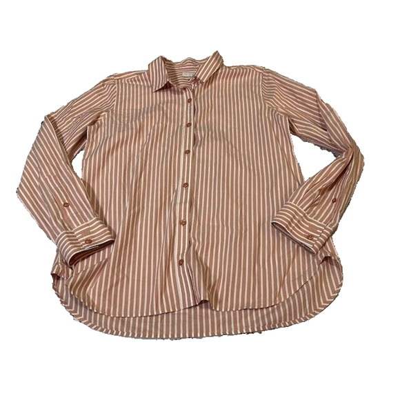 Garnet Hill Womens Button Up Shirt Stripe Long Sleeve Collared Pink White Size 8 - Picture 1 of 8